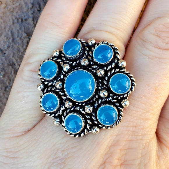 New Blue Chalcedony Adjustable Silver Ring. - Picture 6 of 14